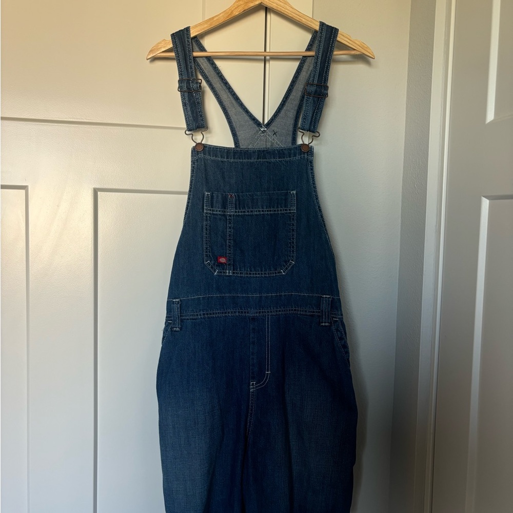 Dickies Women's Dark Blue Denim Short Overalls - Picture 2 of 8